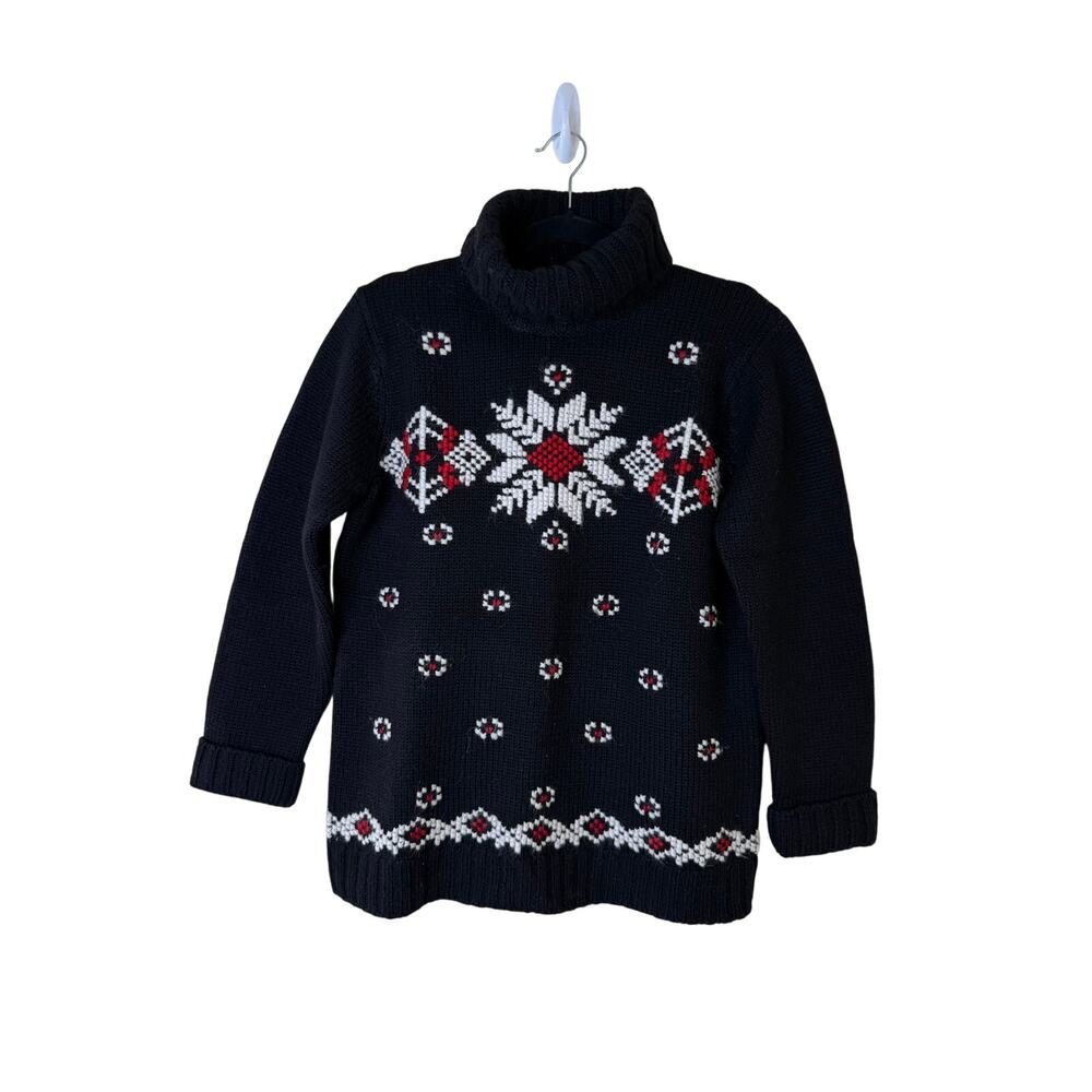 Vintage Jones NY Wool and‎ Mohair Snowflake Turtleneck Sweater Size Small Black